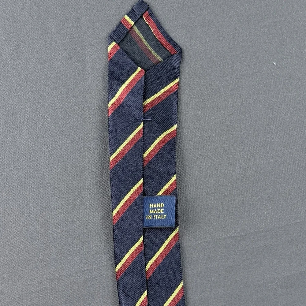 Polo Ralph Lauren Silk Striped Tie Navy Red Yellow Logo Handmade Italy